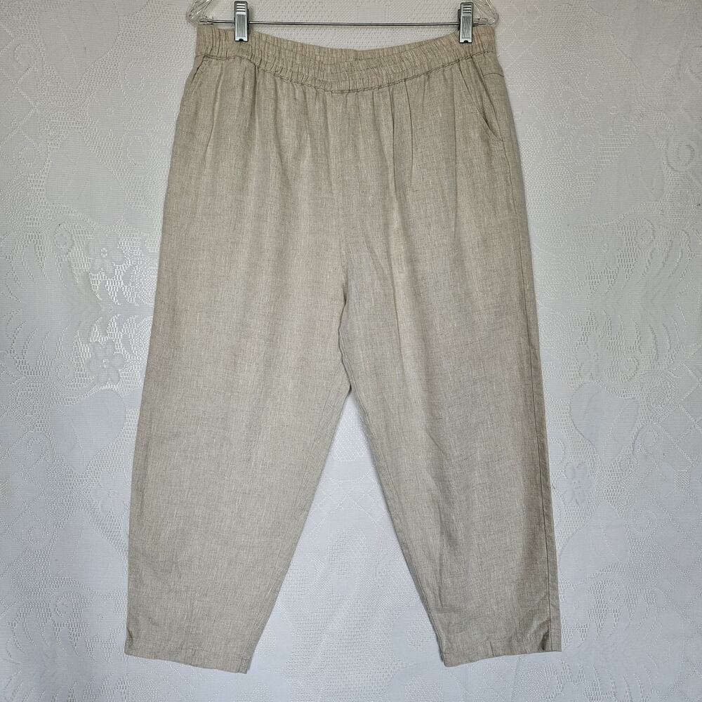 Mordenmiss XLarge Ivory Linen Barrel Pull On Pant Lagenlook Coastal Boho Neutral